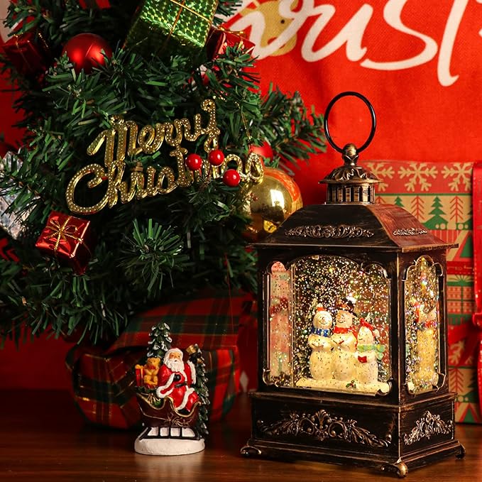 GenSwin Christmas Snowman Snow Globe Lantern Battery Operated Water Swirling Glitter with 6H Timer, Musical LED Lighted Scene for Christmas Home Decoration Gift