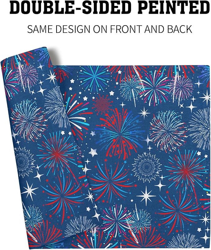 4th of July Placemats Set of 4 Patriotic Red and Blue Fireworks Washable Non-Slip Heat Resistant Place Mats 12x18 Inch Memorial Day Independence Day Table Mats