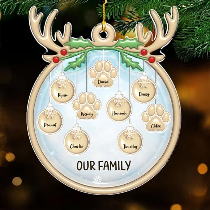 Family Charm Personalized 3D Inflated Effect Acrylic Ornament, Custom up to 10 Names, Ideal for Family, Friends, and Loved Ones