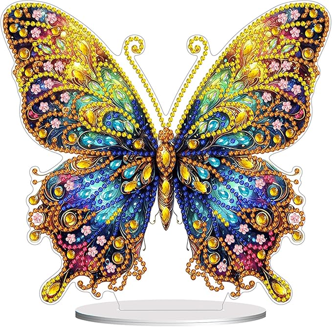 Diamond Painting Kits for Adults Beginners, 5D Full Drill Flowers and Butterfly Crystal Art Desktop Ornament, DIY Single Sided Home Office Desk Decor, Creative Craft Gift Set with Tools