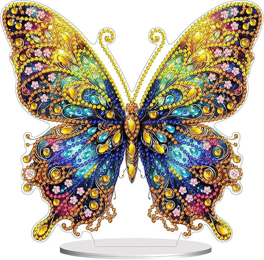 Diamond Painting Kits for Adults Beginners, 5D Full Drill Flowers and Butterfly Crystal Art Desktop Ornament, DIY Single Sided Home Office Desk Decor, Creative Craft Gift Set with Tools