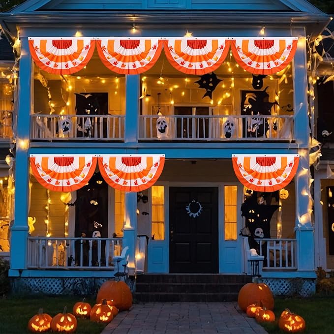 6 Pcs Fall Bunting Outdoor Flag for Outside 3 x 1.5 ft Fall Banner Leaf Pattern Hanging Pleated Bunting Fan Flag Autumn Thanksgiving Outdoor Decorations for Holiday Party