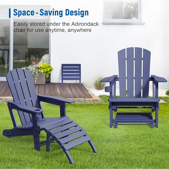 Adirondack Ottoman, HDPE Plastic Adirondack Footstool, All Weather Foot Rest for Adirondack Chair, Outdoor Footrest for Patio,Backyard, Lawn, Fire Pits, Navy Blue