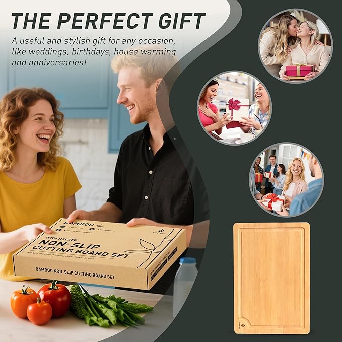 Extra Large Bamboo Board Charcuterie Non Slip Feet Over Sink Wooden Cutting Chopping Board Butcher Block Nice Solid Thick Juice Groove Big Xl XXl xlarge Hardwood Kitchen Counter Organic Meat BBQ Kit