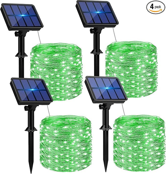 btfarm 4 Pack Solar String Lights Outdoor, 320LED 132FT Halloween Solar Fairy Lights Outside Waterproof, 8 Modes Solar Powered Twinkle Lights for Tree Garden Patio Halloween Decorations, Green