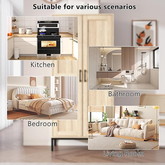 Tall Storage Cabinet, Kitchen Pantry Cabinet with 2 Doors & Adjustable Shelves for Laundry Room, Living Room, Entryway,Bathroom,Natural