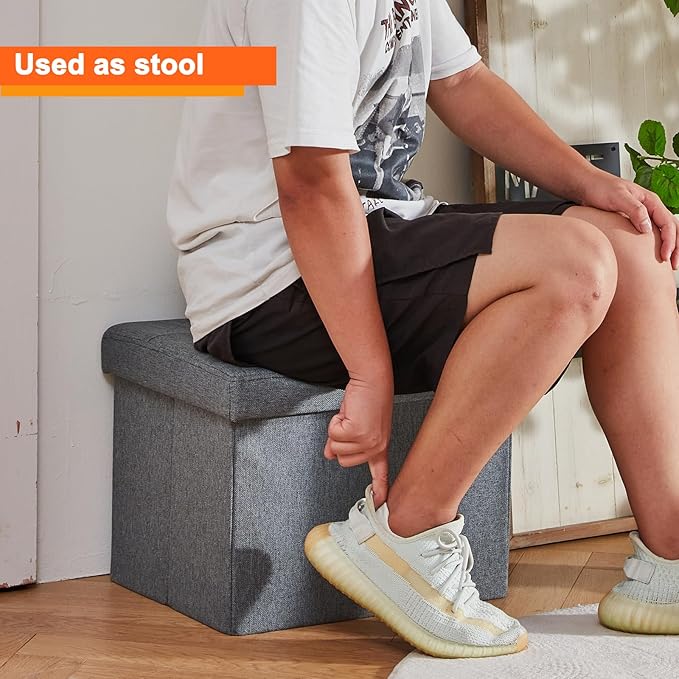 ALASDO Storage Ottoman Footrest Stool Small Ottoman with Storage Foldable Ottomans Foot Rest Footstool Bench for Living Room 17x13x13inches Grey