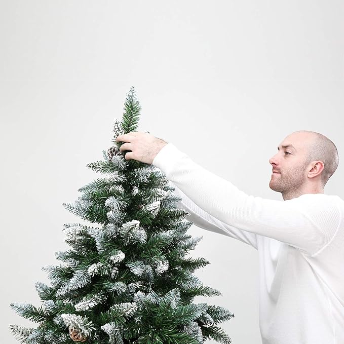 Artificial Christmas Tree 5/6/7/7.5 Foot Flocked Snow Trees with Pine Cone Decoration Unlit