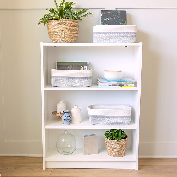 NaturalCozy 13.5”x8.5”x5.5” Storage Baskets for Shelves 3 Pack | Cotton Rope Woven Small Baskets for Organizing | Small Storage Bins for Nursery, Bathroom, Closet, Cube Shelf, Decorative, Gift