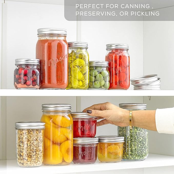32 Oz Mason Jars With Lids, Labels and Measures! 6-Pack Wide Mouth Mason Jars, Glass Jar with Lid and Band. Airtight Canning Jars, Overnight Oats Jars, Salad Jars, Sourdough Starter Jar