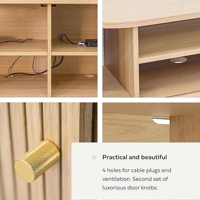 WERMO 55'' TV Stand with Storage and Shelves for 32-60 inch TV. Wood Entertainment Center with Doors for Living Room and Bedroom, Mid Century Modern Console Table, Television Stand (Oak)