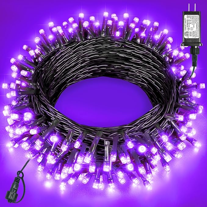 Halloween Lights Outdoor 40FT 120 LED, Green Wire String Lights for Outside Waterproof, 8 Modes Connectable Twinkle Tree Light for Indoor Bedroom Yard Party Holiday Decorations, Purple