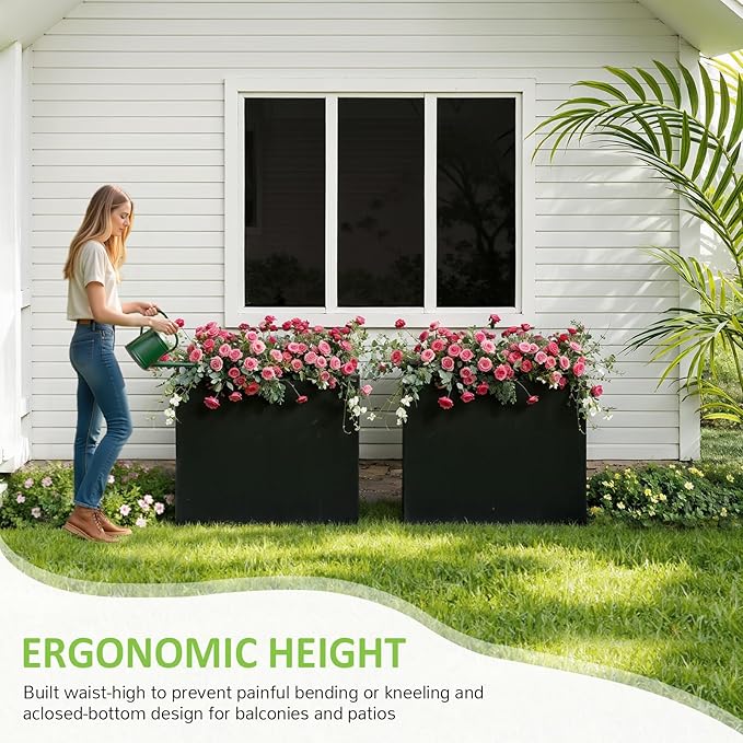 Planter Box Outdoor 38"W x 10.2"D x 30"H- Tall Rectangular Planters for Outdoor Patio/Porch, All-Weather with Anti-dumping Kit, Durable Galvanized Steel, Modern Design for Plants, Flower,Garden