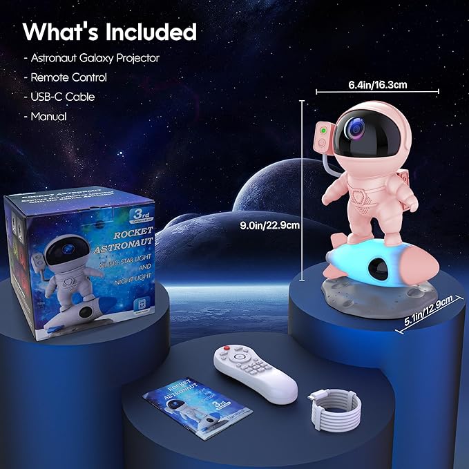 FlyEagle Astronaut Galaxy Projector, Star Nebula Projector with Rocket Lamp, Night Lights LED Star Projector for Bedroom, Remote Control, White Noises, Bluetooth Speaker for Bedroom