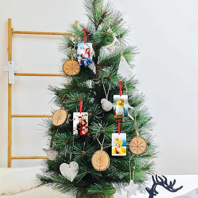 2 Pack Personalized Christmas Ornaments 2025 Wood Custom Photo Text Hanging Ornament for Christmas Tree Decorations, First Christmas Engaged/Married, New Home, Baby's First Christmas, Memorial