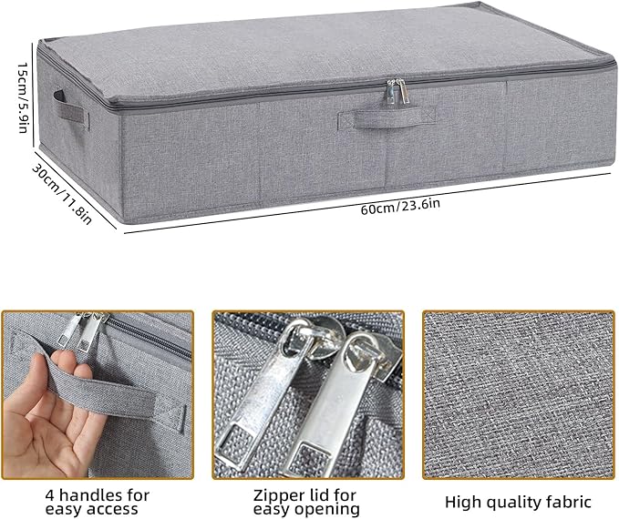 Underbed Storage Box, 23.6 x 11.8 x 5.9 Inch Clothes Organizer With Sturdy Structure and Reinforced Handles for Blanket, Sheets, Pillows, Towels, Shoes, Grey, 1 Pack