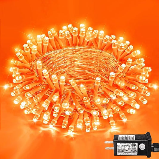 120 LED Orange Halloween Lights, 40 FT Halloween Lights Outdoor Clear Wire with 8 Modes, Plug in Waterproof Orange Fairy String Light for Indoor Christmas Halloween Thanksgiving Decorations