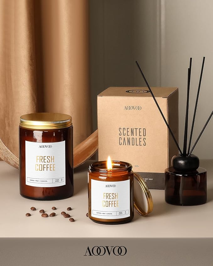 AOOVOO Fresh Coffee Candles - 9 oz Scented Candles, Aromatherapy Candle, Soy Candle for Home Scented
