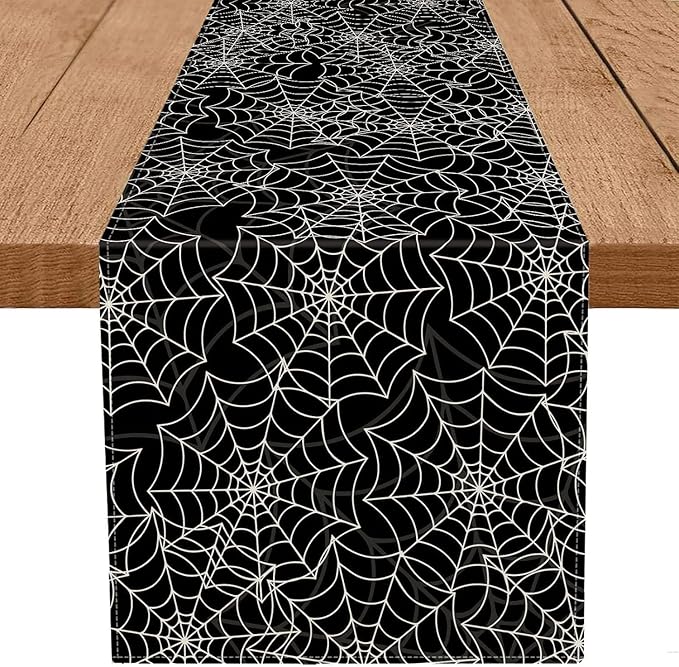 Halloween Table Runner Spider Web Black Linen Table Runners for Seasonal Holidays Indoor Outdoor Kitchen Dining Party Home Decor 13 x 120 Inch
