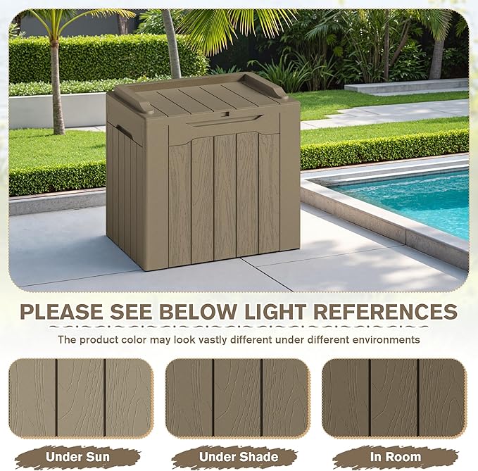 JUMMICO 31 Gallon Resin Deck Box Waterproof Indoor Outdoor Storage Boxes for Patio Furniture Cushions and Garden Tools (Light Brown, 31gallon-2 Packs)
