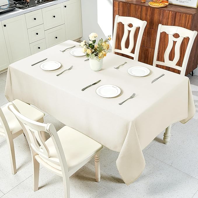 IVAPUPU Textured Linen Table Cloth for Rectangle Tables - Ivory Tablecloths Rectangular Waterproof Wrinkle Free Wipeable Dining Table Cover for Spring Wedding Birthday Kitchen Decor, 52 x 70 Inch