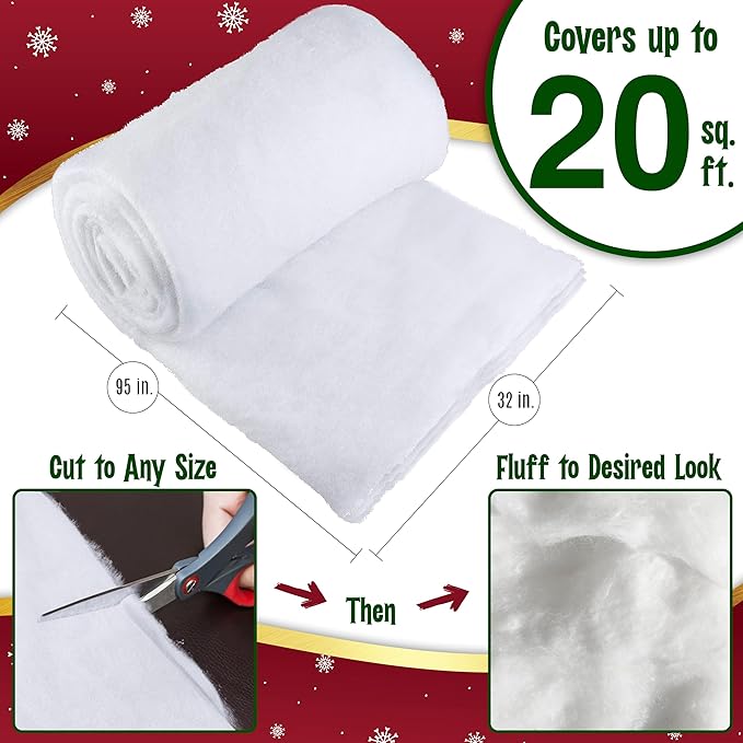 Fake Snow Blanket Roll for Christmas Village Displays, Christmas Tree Deocration, Snow Party Table Runner - Thick Fluffy Faux Snow Backdrop Winter Wonderland Artificial Snow Blanket Cover (2.6x7.8 ft)