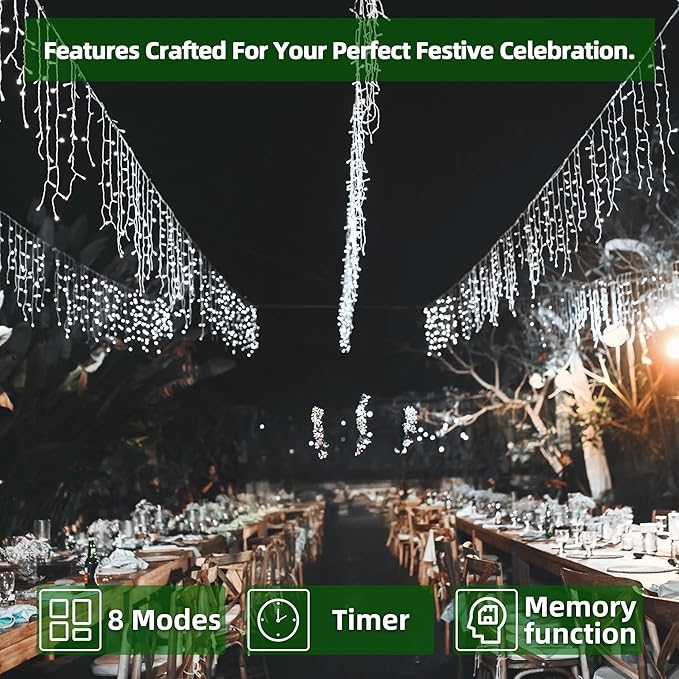 666 LED 66FT Icicle Lights Waterproof- 148 Drops 12 Modes Christmas Light with Memory Timer, Dimmable Christma TreeLights for Roof Balcony Holiday Gifts Cool White