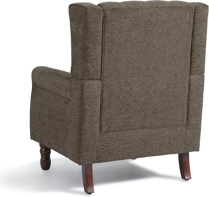 Accent Chair, Upholstered Armchair with Button Tufted High Back & Solid Wood Legs, Comfy Wingback Reading Single Sofa Chair for Small Spaces, Living Room, Bedroom (Taupe, Set of 2)