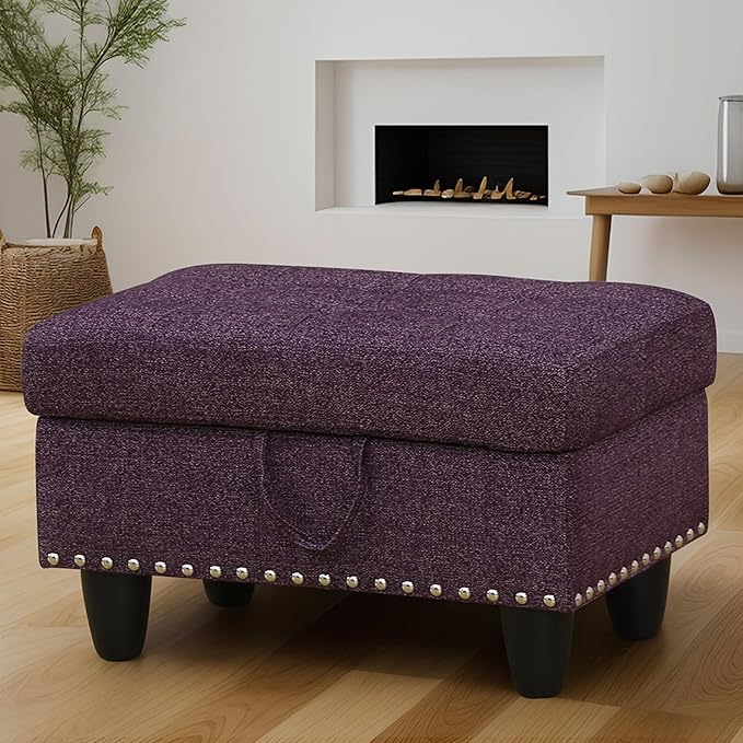 Ottoman Rectangular Storage Ottoman Bench, Footrest Stool Footstool with Lid for Living Room, Bedroom, Entryway, Brown, 28.5"x19.5"x17.5"