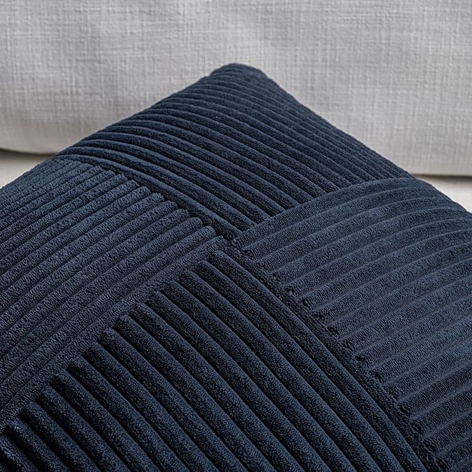 Fancy Homi 2 Packs Navy Blue Decorative Throw Pillow Covers 18x18 Inch for Living Room Couch Bed, Rustic Farmhouse Boho Home Decor, Soft Corss Corduroy Patchwork Textured Square Cushion Case 45x45 cm