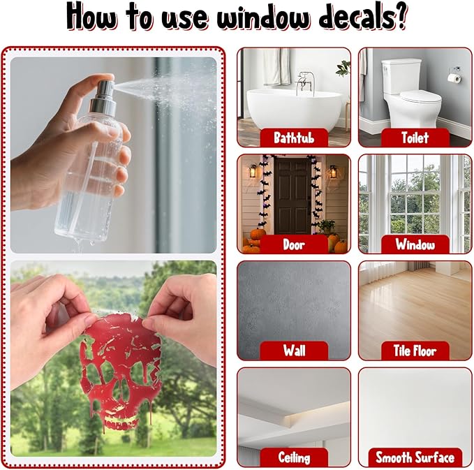 Halloween Decorations, 5 Sheets Wall Decals-Bloody Handprint Stickers, 2 Pack Halloween Banners and 2 PCS Caution Tape Rolls 3inx30ft for Indoor, Outdoor, Party Decor, Haunted Mansion