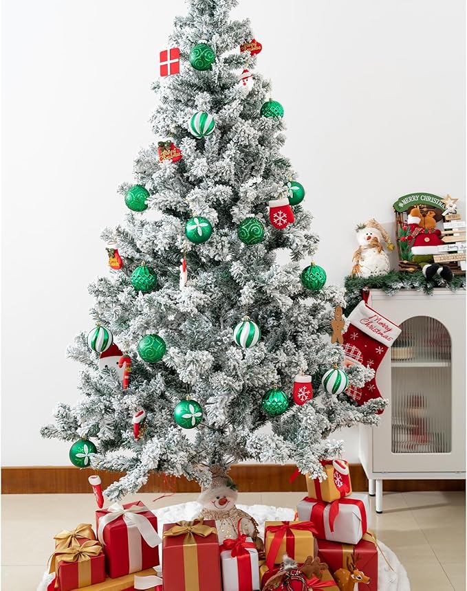 16Pcs Christmas Ball Ornaments Set, 3.15" Shatterproof Christmas Ornaments, Luxury Glitter Hanging Ornaments for Xmas Tree, Xmas Holiday, Party, Wedding (Green)