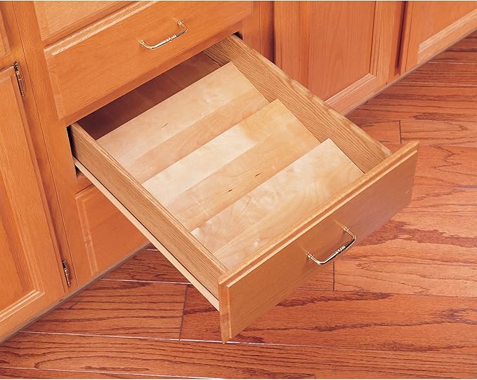 Rev-A-Shelf 16" 3 Tiered Seasoning Organizer, Trim-to-Fit Wooden Kitchen Draw and Cabinet Home Storage Insert, Pull Out Spice Rack, Maple, 4SDI-18