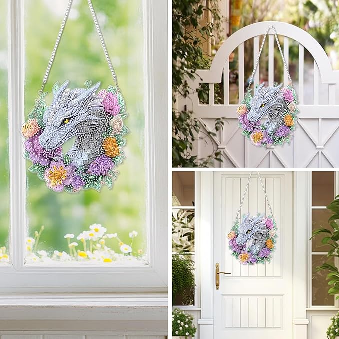 EOBROMD Diamond Hanging Art Kits for Adults, Dragon Diamond Art Painting Window Pendant Kits Suncatchers, DIY Special Shaped Rhinestone Adults, Home Wall Decor