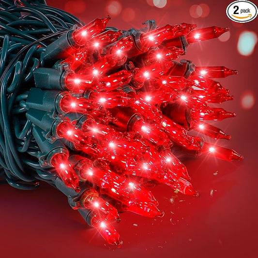 Christmas Lights Indoor Outdoor, 2PACK 13FT 50-count Lights Incandescent Mini Halloween String Light, 120V UL Certified Green Wire Light for Xmas Tree, Patio, Holiday, Party, Home, Garden Decor,Red