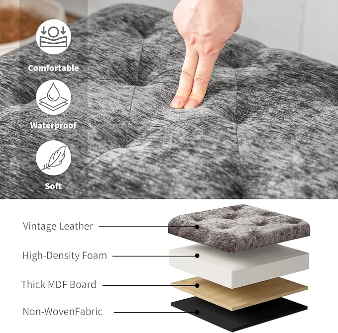 Joveco Storage Ottoman Bench, Rectangle 24" Velvet Foot Rest Stool Square Footstool for Living Room, Bedroom, Charcoal Grey