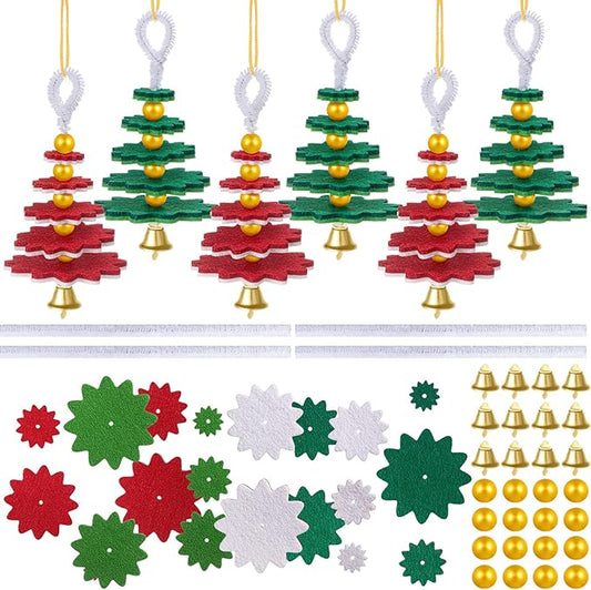 Hollowfly 24 Sets Felt Christmas Tree Ornament Craft Kit Small Layered Christmas Tree Felt Crafts for Xmas Decoration Stocking Stuffer Holiday Fun School DIY Activities