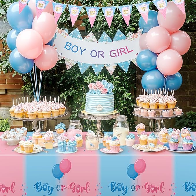 3 Pack Gender Reveal Plastic Tablecloth, 54 X 108 Inch Boy or Girl Disposable Table Cloth for Rectangle Table Waterproof Tablecloth for Gender Reveal Baby Shower Birthday Holiday Party