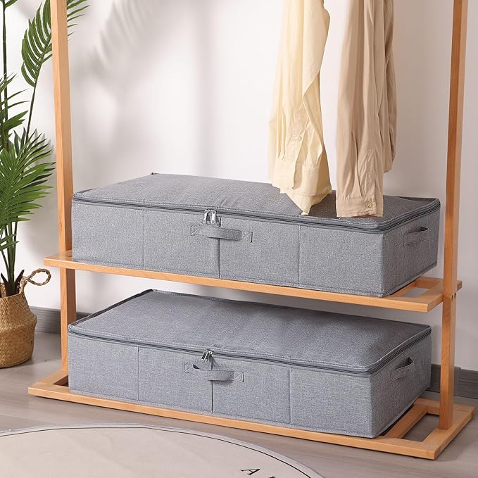 Underbed Storage Box, 23.6 x 11.8 x 5.9 Inch Clothes Organizer With Sturdy Structure and Reinforced Handles for Blanket, Sheets, Pillows, Towels, Shoes, Grey, 2 Pack