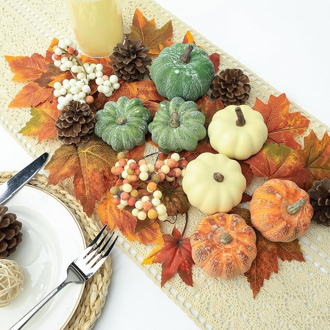 15 PCS Mini Pumpkin Decor - Plastic Pumpkins Fall Decor for Halloween Thanksgiving Artificial Pumpkins Fall Home Decor