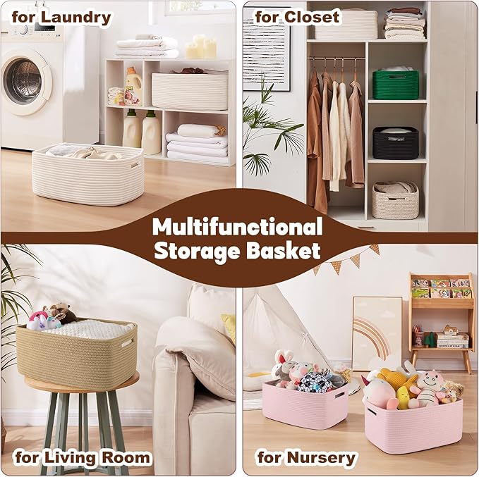 OIAHOMY Storage Basket for Shelves, Closet Cube Storage Bins Baskets for Clothes Blanket Towels, Baby Nursery, Toy Baskets Box, Woven Rope Basket, 17.72*12.99*7.87 IN, 2 Packs Jute Yellow