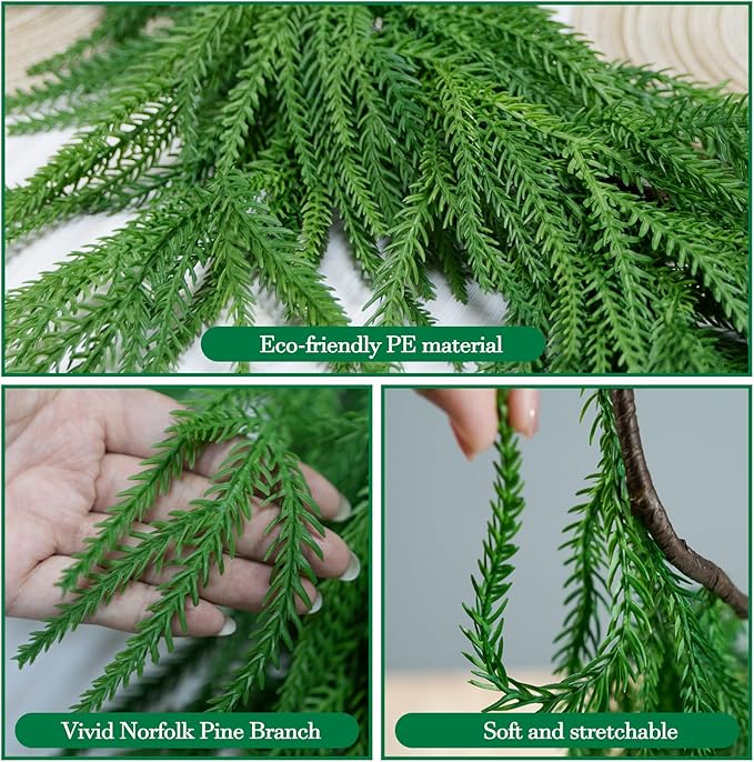 6FT Artificial Norfolk Pine Garlands, Real Touch Winter Christmas Pine Tree Wreath, Green Artificial Greenery Garland for Christmas Holiday Seasonal Indoor Home Decor Mantle