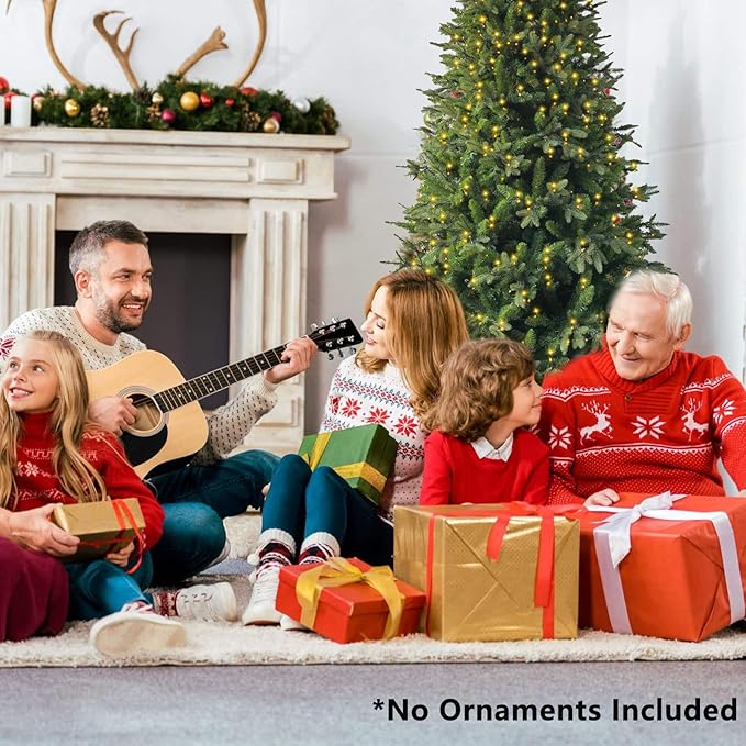 7.5ft Pre-lit Artificial Christmas Tree with 798 Warm White & Multi-Color LED Lights, 1900 Branch Tips, 3-Minute Quick Power Connect Pencil Xmas Tree for Holiday Decoration Home and Party