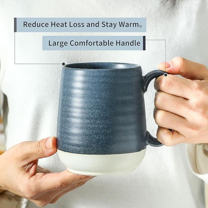 Hasense Coffee Cups, 15 oz Coffee Mugs Ceramic with Handles Set of 6, Tea Cup for Home and Office, Stylish Colorblocking Mug for Coffee, Tea, Latte, Cocoa, Dishwasher Microwave Safe, Deep Blue