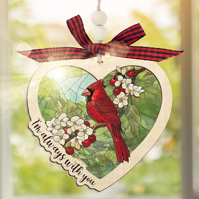 FLAGWIX Sympathy Gifts for Loss of Loved One - Red Cardinal Suncatcher Ornament with Card - Bereavement Gift Ideas, Sympathy Gifts for Loss of Dad Mom, Red Cardinal Memorial Gift for Women Men