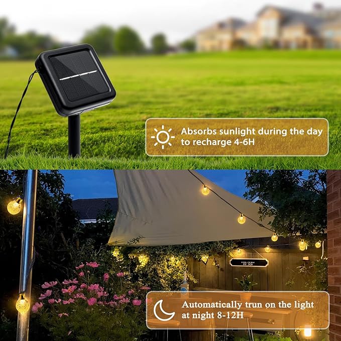 Outdoor Solar String Lights, 2x46FT 66LED 8Modes Crystal Solar Powered Christmas Fairy String Lights Waterproof for Outside Yard Fence Easter Holiday Party Garden Decor 2Pack(Warm White)