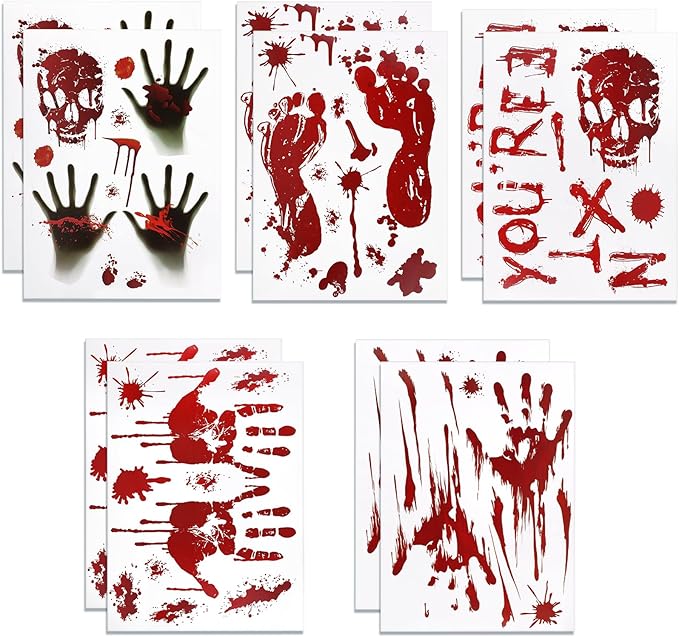 Halloween Decorations-10 Sheets Halloweens Window Clings-Scary Bloody Handprint Skullprint Footprint Window Stickers Decals for Window Floor Glass Bathroom Indoor Outdoor Party Decor