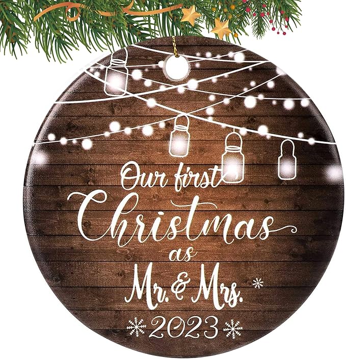 First Christmas Married Ornament 2023 Mr and Mrs Gifts, Wedding Gifts for Couples Unique 2023, Bridal Shower Gift Just Married Ornaments Newlywed Keepsake Gift