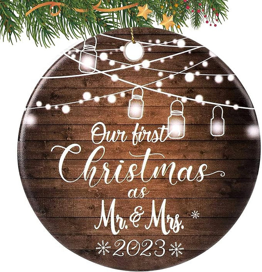 First Christmas Married Ornament 2023 Mr and Mrs Gifts, Wedding Gifts for Couples Unique 2023, Bridal Shower Gift Just Married Ornaments Newlywed Keepsake Gift