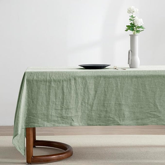 EVERLY Linen Rectangle Tablecloths 60x84 Inches for Dining Room Kitchen Buffet Parties Picnic Events Weddings and Restaurants, Decorative Halloween Thanksgiving Machine Washable Tablecloths-SaGa Green